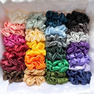 Hair Scrunchies Chiffon Cotton Elastic Hair Bands,Scrunchy Hair Ties Ropes for Women or Girls Hair Accessories (PACK OF 24)