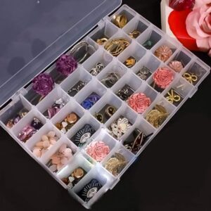 Plastic 36 Grid Cells Multicolorpurpose Jewelry Organizer Rectangular Storage Box, with Adjustable Dividers, Transparent Storage Organizer Box for Jewelry Beads Earring